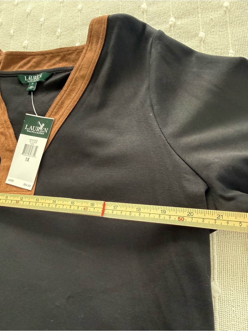 Lauren Ralph Lauren Black Tunic with Brown Suede Trim - Picture 6 of 10